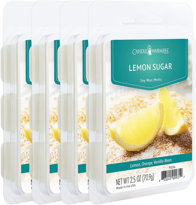 Candle Warmers Etc Classic Wax Melts 2.5oz, Lemon Sugar Fragrance (4-Pack) – Each Pack has x4 2.5 oz Wax Melts and 30 Hours of Fragrance – Perfect for bedrooms, Living Rooms, and bathrooms