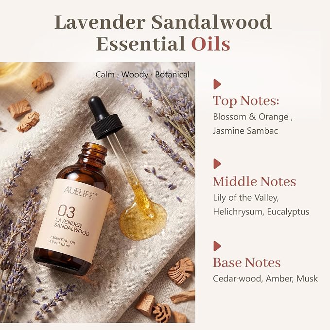 Lavender Sandalwood Essential Oils for Diffusers & Candle Making, 118ml (4 fl oz) Large Bottle, Long Lasting Scent Oil for Home Fragrance, Soap & DIY
