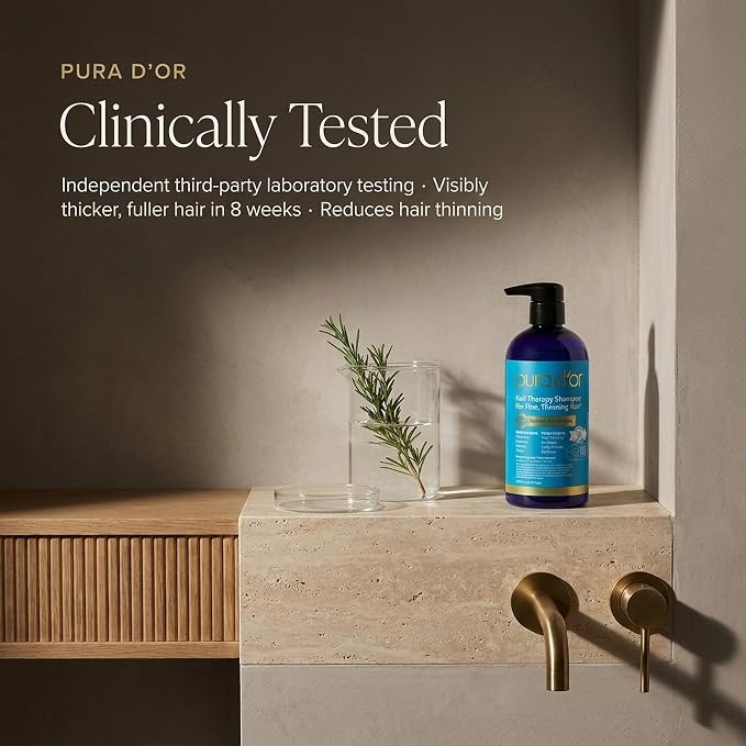 PURA D'OR Hair Thinning Therapy Biotin Shampoo - CLINICALLY TESTED Effective Results, Herbal Blend Hair Thickening Products For Women & Men, Color Safe Routine Shampoo, Herbal Scent 16 Fl Oz