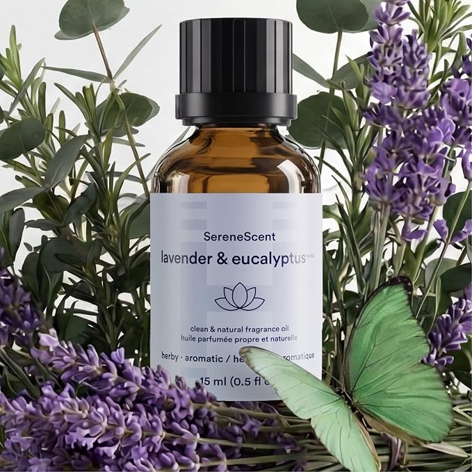Homedics SereneScent Wellness Oil Refill for Waterless Diffusers, Lavender & Eucalyptus, 15ml Plug & Play Fragrance Oil Bottle, Aromatherapy Scent Refill for Home, Office, Bedroom, Compact Diffusers