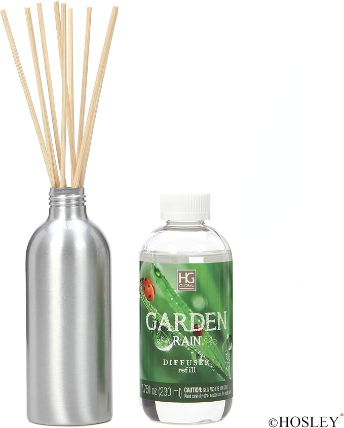 Hosley Aromatherapy Premium Garden Rain Reed Diffuser Refills Oil 230 Milliliter Ideal for Wedding Spa Reiki Meditation Pet Dog Bathroom Odor Eliminator O4