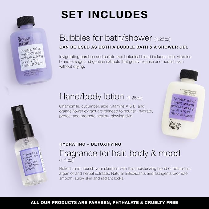 To sleep full of sweet dreams Mini Gift Set with soothing Chamomile & Lavender Extracts and lavender + clementine fragrance