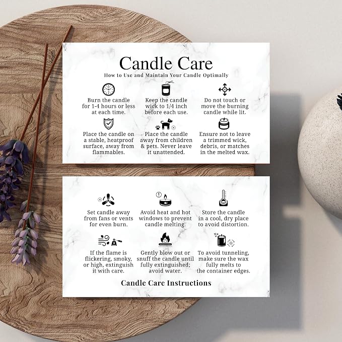 200 pack - Premium Handmade Candle Care Instruction Cards White 2x3.5 in, Small Business | Soy Bees Wax Melt, Candle Makers, Making Supplies Kit Set, Containers, Jars, Pot, Package