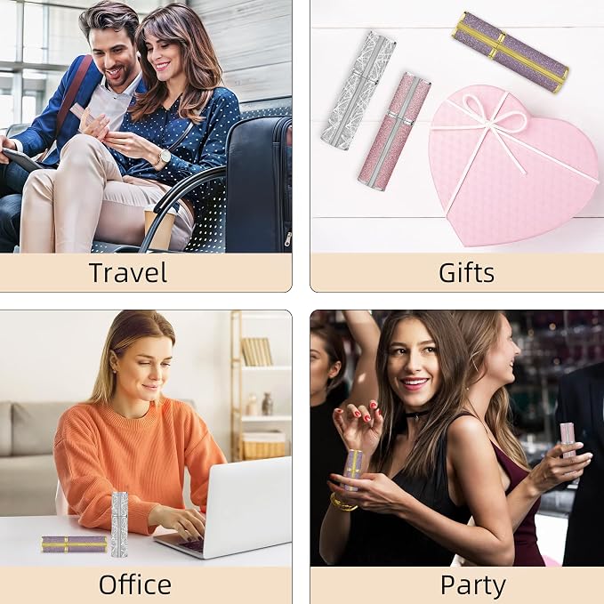 AE00PK Sparkling Travel Perfume Bottle, 5ml Mini Perfume Atomizer Sprayer, Glitter Diamond Pump Fill Perfume Bottle for Traveling, Vacation & Bussiness (Sparkling Pink)