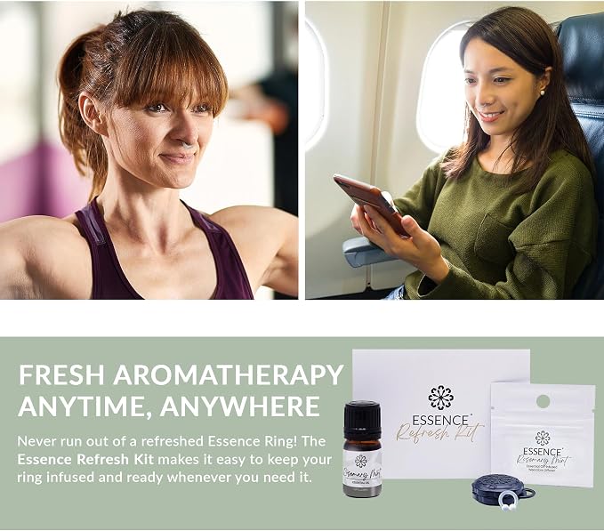 Essence Refresh Kit | Solid Scents Essential Oils | Aromatherapy Nasal Diffuser | Personal Scent Clip for Travel, Work & Everyday Use | Made in USA | Rosemary Mint | Black Pod