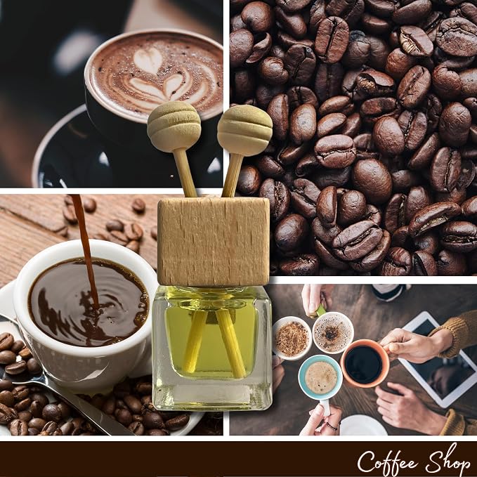 Cute Refillable Car Air Freshener Vent Clip 8mL – Coffee Shop – 15mL Refill Included – Long Lasting Fragrance Oil Diffuser – 100% American Handmade Odor Eliminator