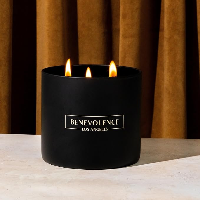 Benevolence LA Premium Charcoal Large 3-Wick Scented Candle – 45-Hour Burn – Luxury Natural Soy Candle for Home – Aromatherapy & Room Decor – 14.5oz