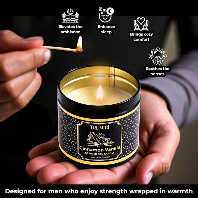 Vanilla Candle with Cinnamon Strong Scented Soy Candel Natural Non Toxic Velas Aromáticas for Women Gift for Fall Christmas Holidays Pack of 1 5Oz Decorartive Travel Tin