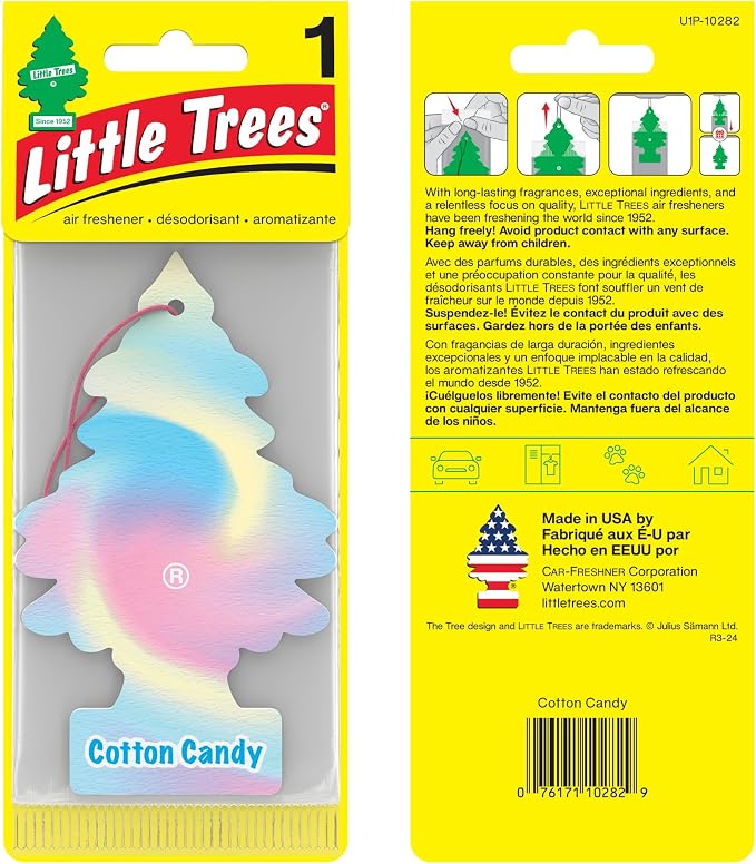 LITTLE TREES Car Air Freshener | Hanging Paper Tree for Home or Car | Cotton Candy | 3 Pack