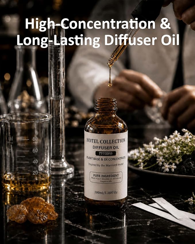 Hotel Diffuser Oil Inspired by Marrio.tt – Fragrance & Essential Oil Blend for Waterless & Cold Air Diffusers – Citrus, Vanilla, Cedar – Long-Lasting Aroma – Aromatherapy – 3.38 Fl Oz Glass Bottle