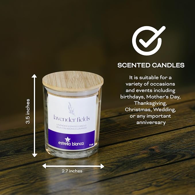 Lavender Fields Candle 7oz – Best Smelling Soy Candle, Non Toxic, Long Lasting, Gift for Women, Natural Soy Wax, Home Decor & Spa Ambience, Aromatherapy, Relaxing Home Scent