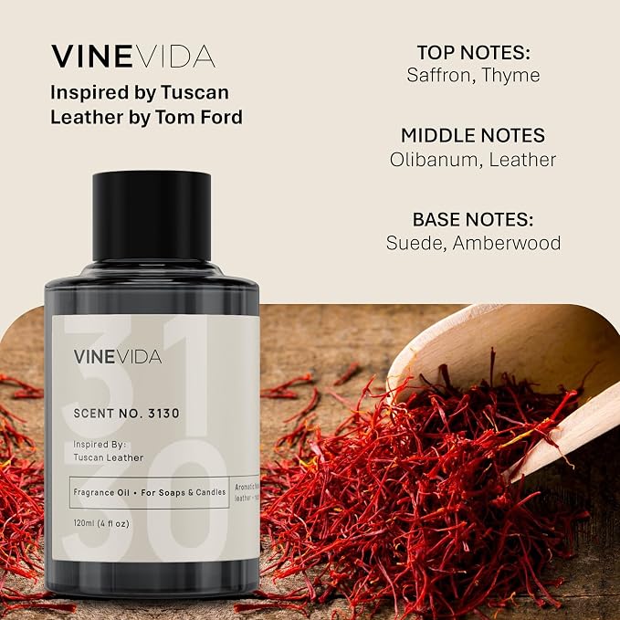 VINEVIDA Scent NO. 3130 Fragrance Oil - 120mL (4oz) - Inspired by: Tuscan Leather Fragrance Oil for Candle Making - Made in USA Candle Scents Scents for Soap Making