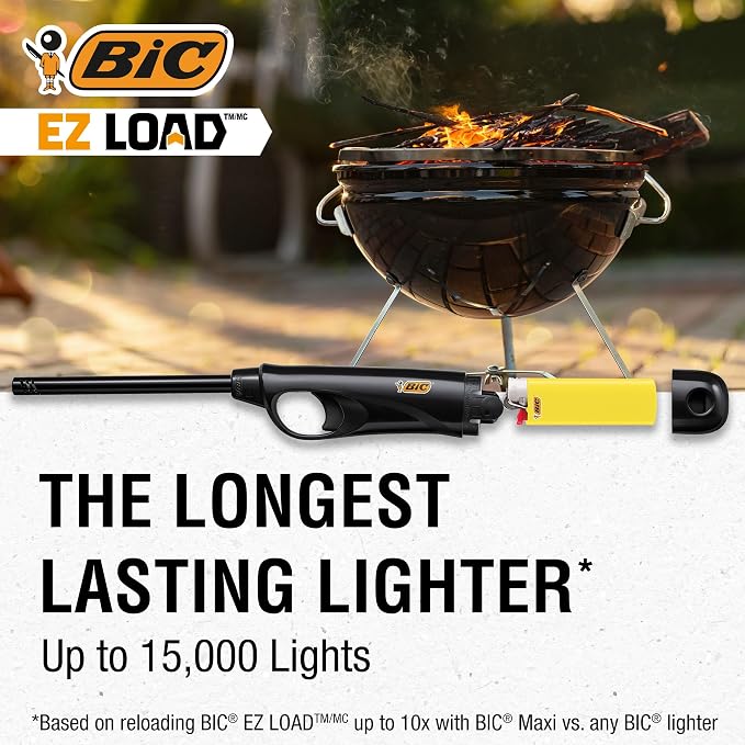BIC EZ Load Lighters, Reloadable Multi Purpose Lighter, Assorted Colors, Pack with 2 EZ Load Long Lighter Shells and 2 Maxi Pocket Lighters (Colors May Vary)