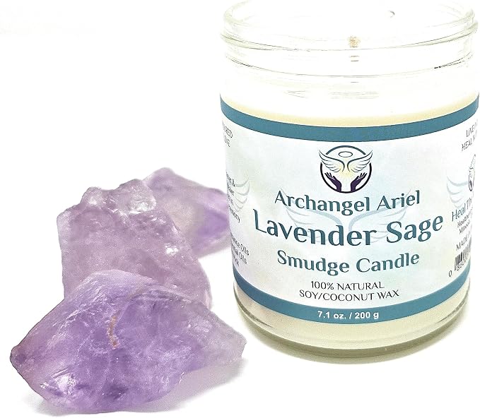 Heal The Masses Lavender Sage Candle - Archangel Ariel Candle for Chakra Healing & Energy Cleansing - Reiki Charged White Sage for Home (7 oz)