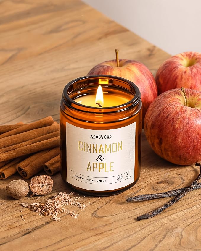 AOOVOO Apple Cinnamon Candle - 9 oz Scented Candles, Aromatherapy Candle, Soy Candle for Home Scented