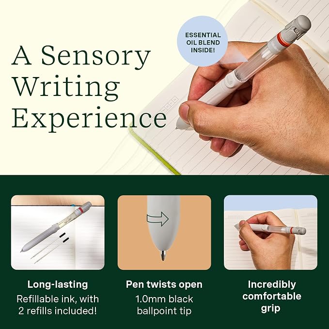 Lifelines Pen Diffuser Set, Apple Crisp - 1mm Black Ballpoint Pen with Scented Essential Oil Blend & 2 Ink Refills – Aromatherapy Diffuser & Sensory Immersion Diffuse Aroma As You Write