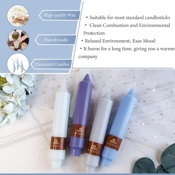 Smokeless Candlesticks Unscented Taper Candles Gradient Blue Dinner Candle 7 inch 4 PCS Candles Sticks for Home Holiday Wedding Party Decoration
