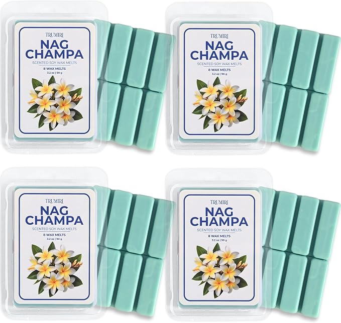 TRUMIRI Nag Champa Scented Wax Melts - Made with Non Toxic Soy Wax and Essential Oils - Long Lasting Strong Scent Pet Safe Candle Wax Cubes Tarts for Warmers Pack of 4