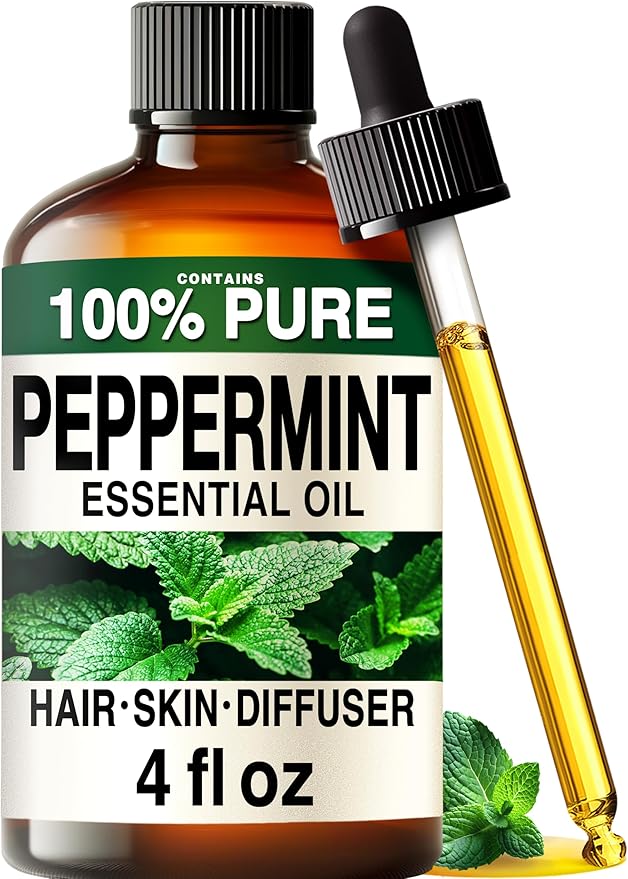 100% Pure Peppermint Oil - 4 Fl Oz Peppermint Essential Oil for Hair, Skin, Diffuser, Aromatherapy & DIY Soap Making Scent