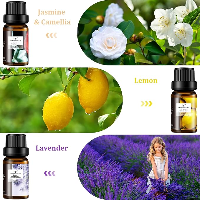 Refresh Essential Oils Set, 6x10ml Fragrance Oils Kit for Diffuser, Humidifier, Aromatherapy, Air Purifier - Orange, Breathe Easy, Citronella, Jasmine & Camellia, Lemon, Lavender
