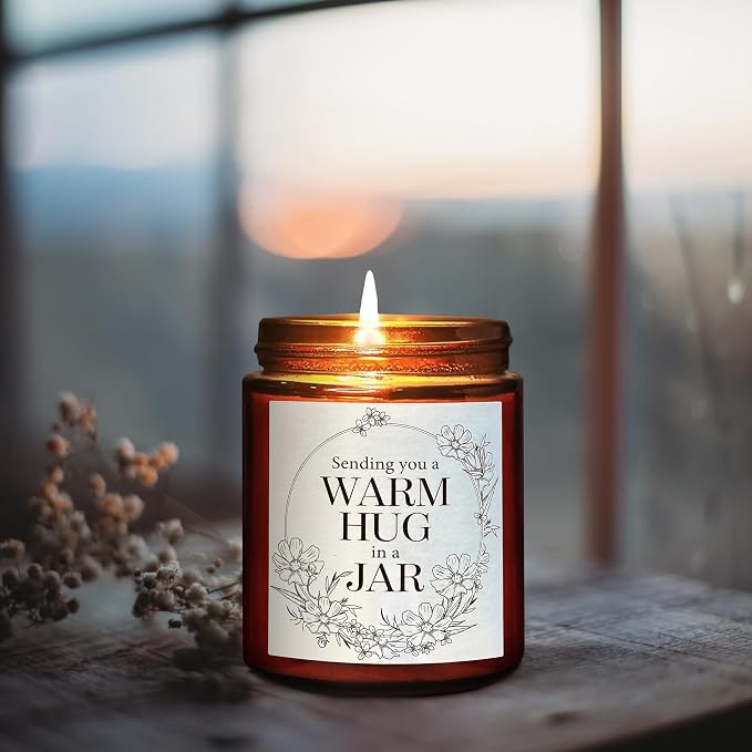 Sending You Warm Hug in a Jar Candle - Friendship Gifts for Women Men Best Friend - Relaxing Gift for Her Him - Natural Soy Candle for Home - Sea Salt Jasmine Scented Candles for Stress Relief