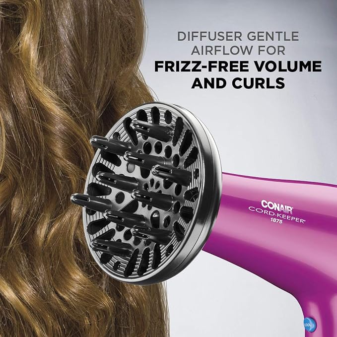Conair HairDryer with Retractable Cord, 1875W Blow Dryer, 3 Heat Settings, 2 Speeds, BlowDryer with Diffuser and Concentrator Attachments, Ionic + Tourmaline Technology, Pink (Pack of 4)