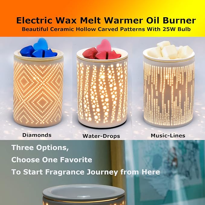 Electric Wax Melt Warmer, Ceramic Candle Wax Warmer for Scented Wax Melter Electric Wax Burner Wax Melts Wax Cubes Melter, Mother's Day Aroma Lamp for Home Hotel Office (Music-Lines)