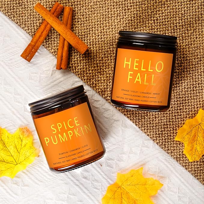 Fall & Christmas Candles, Soy Candles Set - 7Oz * 6 Pack, Holiday/Birthday/Christmas Gifts for Women & Men, Autumn Scents of Hello Fall/Spice Pumpkin/Apple Cider/Hot CocoaCinnamon & Cedar/Maple Latte