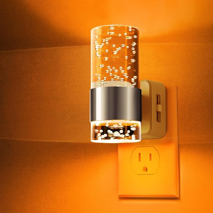 L LOHAS LED Night Light,Dimmable Night Lights Plug into Wall, Acrylic Nightlights with 0-100 LM Adjustable Brightness, Amber Plug in Night Light with Dusk to Dawn Sensor, for Bathroom Hallway