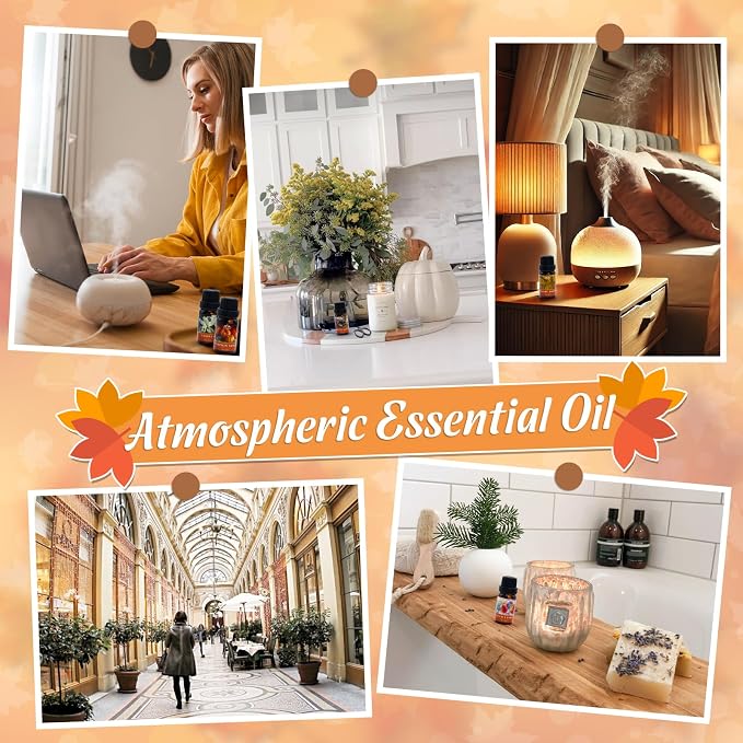 Autumn Essential Oils for Diffuser for Home, Aromatherapy Oils Diffusers Scents for Humidifier, Soap & Candle Making, Pumpkin Spice, Harvest Spices and Vanilla Fragrance Oils Set for Gifts(6×10ml)