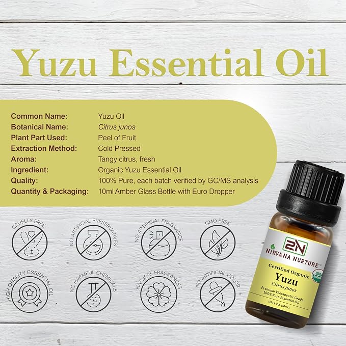 Yuzu Essential Oil, USDA Certified Organic, 100% Pure Undiluted, Aromatherapy Oil for Diffuser, Hair & Skin Care