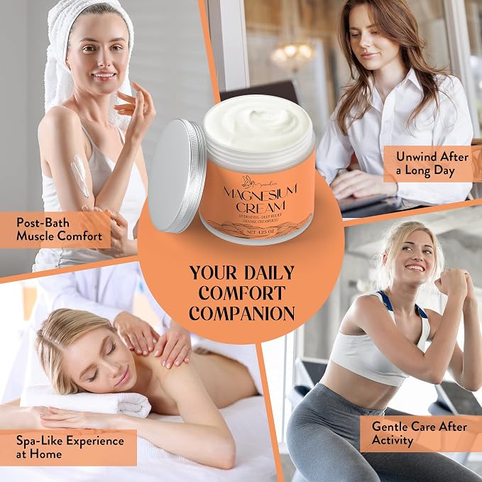 Magnesium Cream for Sleep - Topical Magnesium for Women, Muscle Relaxation, Calm, Moisturizing with Coconut Oil, Shea Butter & Hyaluronic Acid, 4.23 OZ, Safe for Kids (4.23 Ounce, Orange)