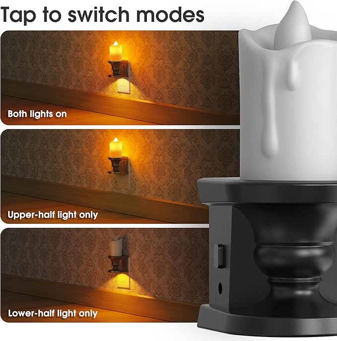 Briignite Flameless Candle Night Light, 2 Pack, Night Lights Plug into Wall, Candle Nightlight with Light Sensor, 0-100LM Dimmable LED Night Light Plug in, 1800K Amber Nightlight for Hallway Bathroom