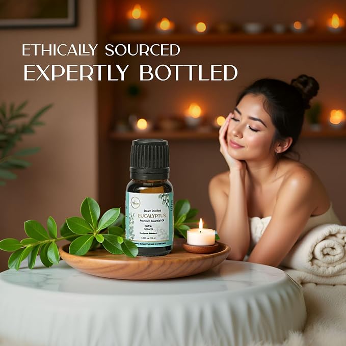 My ACE Eucalyptus Essential Oil 0.33 Fl Oz - Pure & Natural - Premium Grade for Aromatherapy, Diffuser, Skin, Hair, Massage, Candle & Soap Making, Home - Glass Bottle with Dropper - Long Lasting Scent