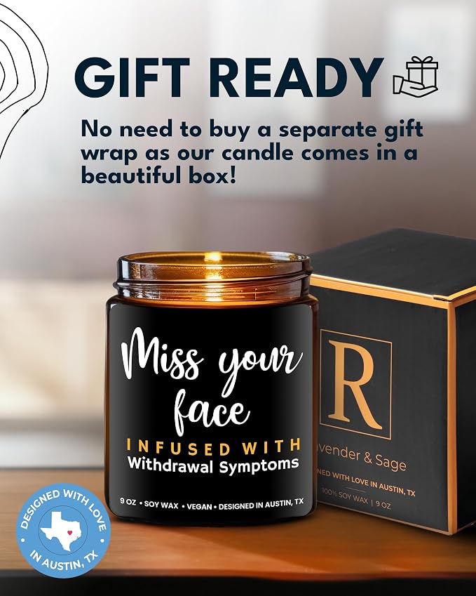 Funny Friendship Candle, Fun Presents for Women Friends, Funny Gifts for Friendship, Unique and Fun Friend Gifts for Women and Men, I Miss Your Face Candle, Birthday Presents, Christmas, Gift-Ready