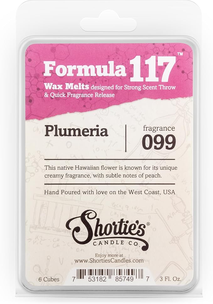 Shortie's Candle Company Pure Plumeria Premium Wax Melts - 3 Oz., Strong & Long Lasting, Non-Toxic - Made with Essential & Natural Oils - Formula 117