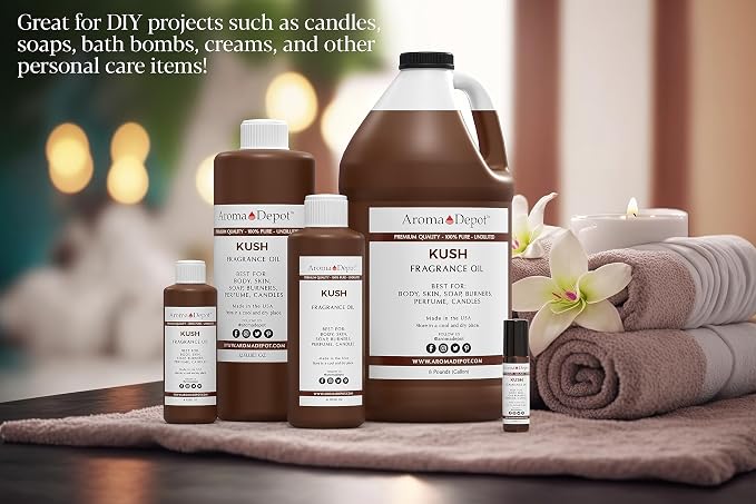 Aroma Depot Kush 4 oz. Fragrance Oil I Perfume I Skin Oil I Scented Oil. DIY Projects Such as Candles, Bath Bombs, Body Butters, Creams & Lotions. Few Drops in The Diffuser, Burners, or Warmers.