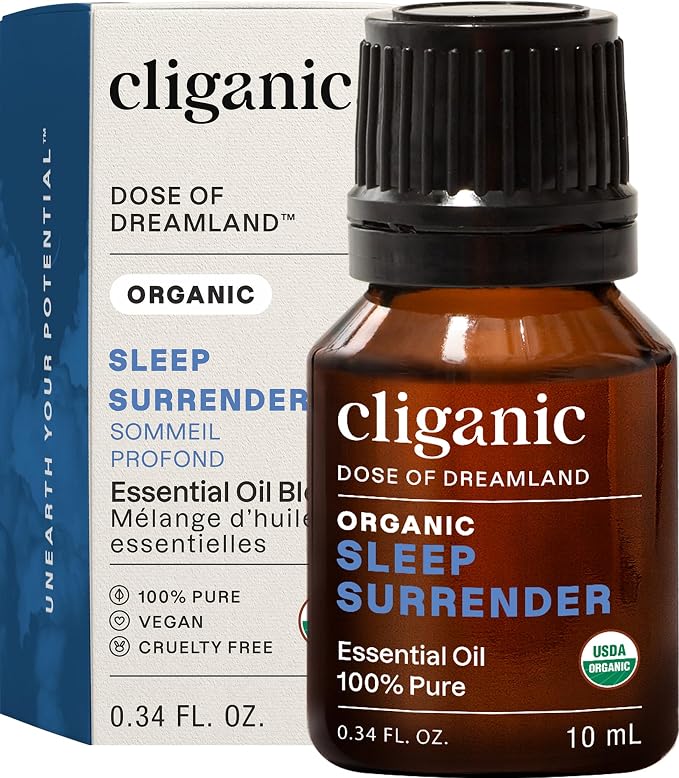 Cliganic Sleep Surrender Organic Essential Oil Blend 0.51 Fl Oz – Carefully Crafted with Vetiver, Lavender, Frankincense, Clary Sage, Ylang Ylang, Marjoram & Spearmint – Calming Aromatherapy Oil