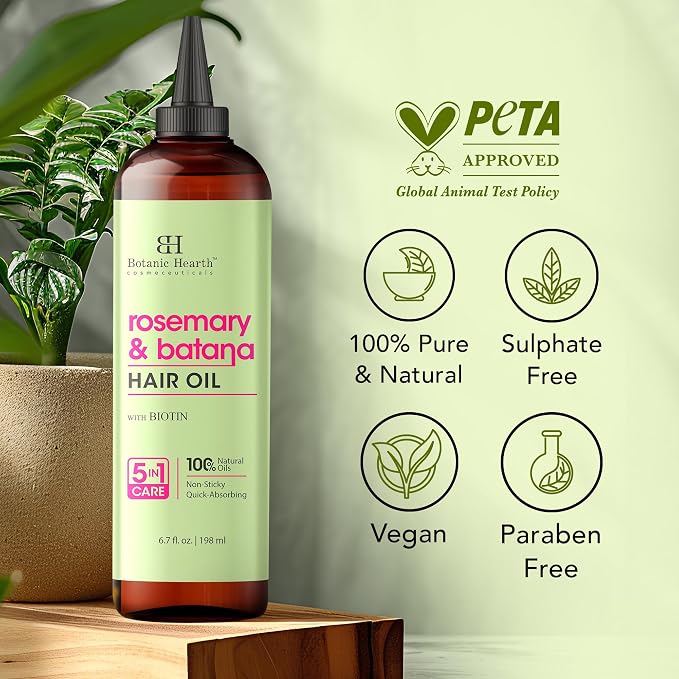Botanic Hearth 100% Pure Rosemary Batana Oil For Hair Growth & Hair Treatment Oils 6.7 Fl Oz, 2Pack|Infused with coconut Oil|Hair Oil Repairs Dry Damaged Hair, Strengthening, Healthier|All Hair Types
