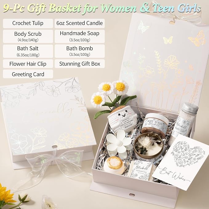 Spa Gifts for Women Bath Gift Set, BlueBell Spa Gift Baskets Home Bath Set Self Care Kit Care Package Thank You Birthday Mothers Day Easter Gifts for Women Her Mom Best Friends Sister Teen Girl Wife
