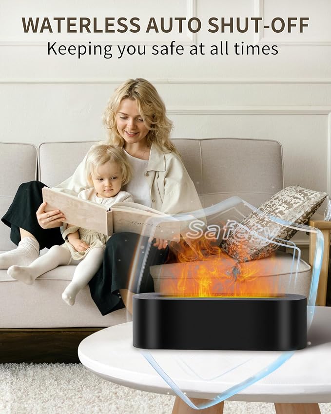 Essential Oil Diffuser with Fireplace Flame, Ultrasonic Cool Mist Humidifier for Aromatherapy, 7 Colors Light, Timer & Auto Shut-Off, Ultra Quiet for Home, Bedroom, Gift (150ml, Black)