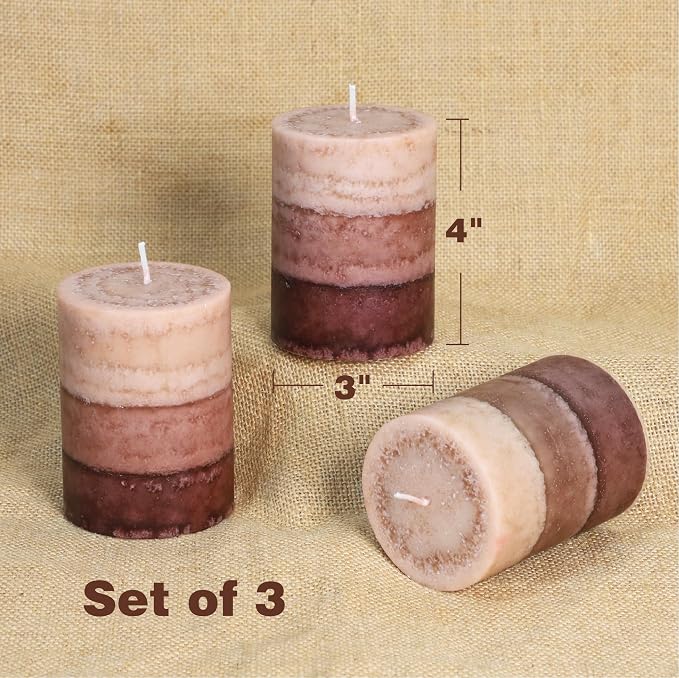 Coffee Pillar Candles, Aromatherapy Scented Candles, 35+ Hours Burn Long Lasting, Set of 3 Tall 3x4 Inch Dripless Pillar Candle, for Wedding and Home Décor