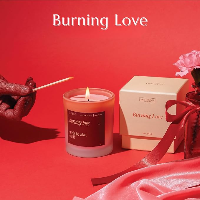 Benevolence LA Burning Love Scented Candles | 10 oz, 40-50 Hour Burn, Love Candle for Women | Romantic Gifts for Women and Men | Gift for Husband, Wife, Girlfriend | Christmas Candles - Velvet Orchid