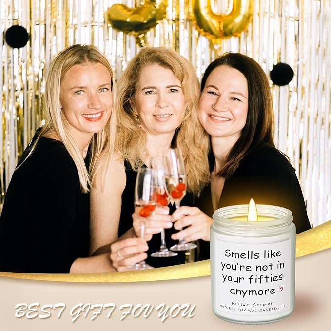 Lihome 60th Birthday Gifts for Her Him– Funny Birthday Candle & Decorations, Best Friend Gift Idea – Natural Soy Wax Vanilla Coconut Scented Candle (7oz)