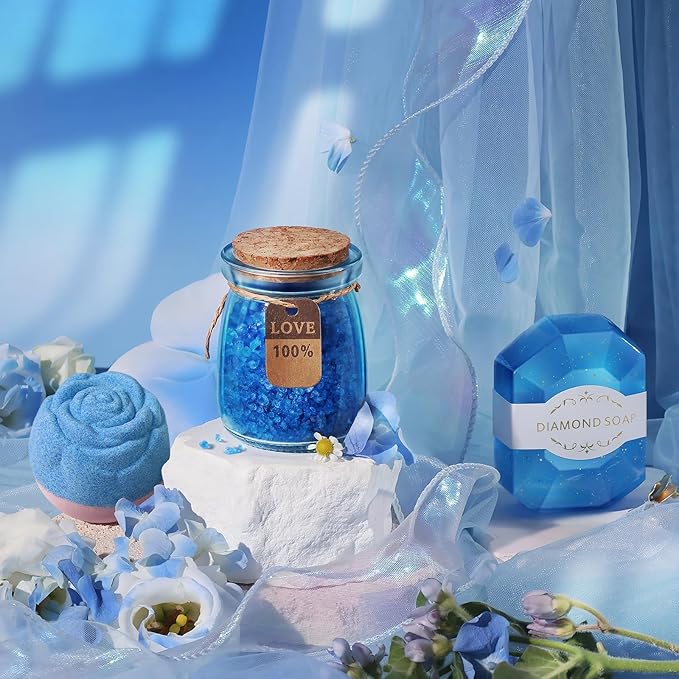 Gifts for Women, Luxury Birthday Gifts for Mom Sister Girlfriend Grandma Bestie Daughter Her, Teacher Appreciation Graduation Gift, Self Care Relaxing Spa Gift Basket Blue