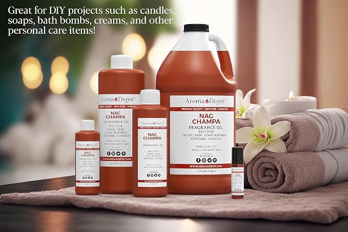 Aroma Depot Nag Champa 2 oz. Fragrance Oil I Perfume I Skin Oil I Scented. DIY Projects Such as Candles, Bath Bombs, Body Butters, Creams & Lotions. Few Drops in The Diffuser, Burners, or Warmers.