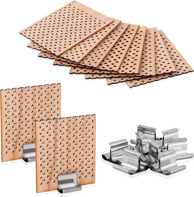 10 Set Wood Candle Wick Grid Design Large Wooden Wick 1.6x1.8inch / 40x45mm (Width*Height), Natural Crackling Wood Wick Core with Iron Stands for Soy Candle Making Handmade Candles Supplies