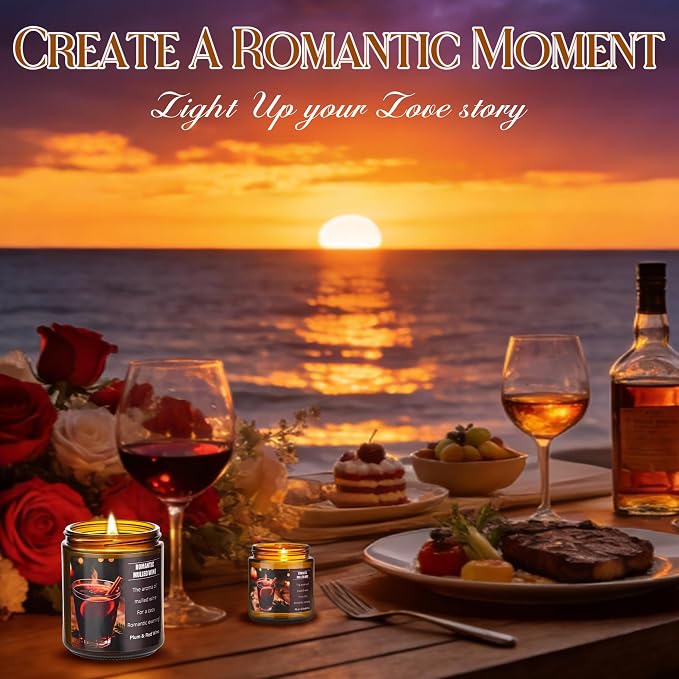 Mulled Wine Plums Candles for Romantic Gifts, 40 Hours Burn Soy Candle Gift for Women Stress Relief, Meditation, Yoga, Relaxing, Natural Soy Wax for Men and Women, 8oz