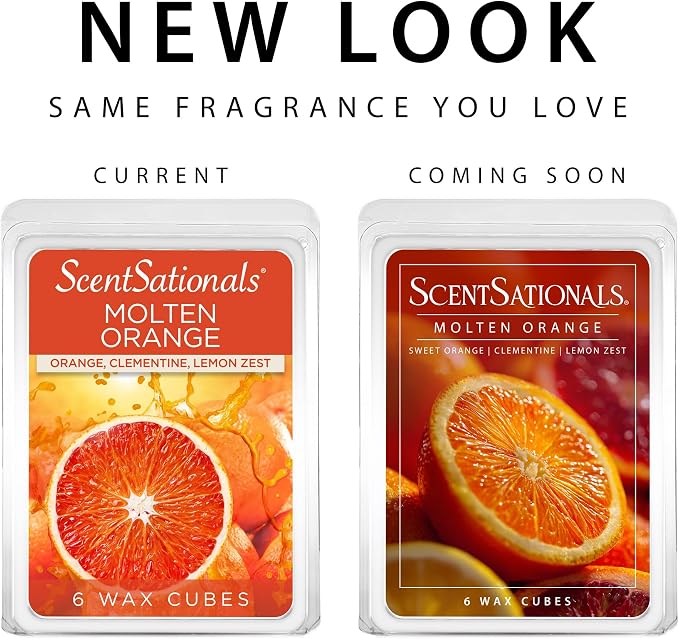 ScentSationals Molten Orange Scented Wax Melts - Sweet Oranges, Clementine, & Lemon Zest, 10oz (24 Cubes)