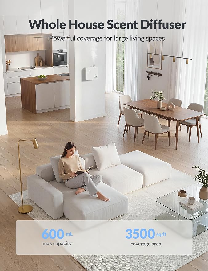 2026 Upgraded 3500 Sq.Ft HVAC Scent Diffuser for Home, Smart Whole House Scent System with App & Remote Control, Hotel Collection Waterless Diffuser for Large Room, Cold Air Tech, 600mL, White